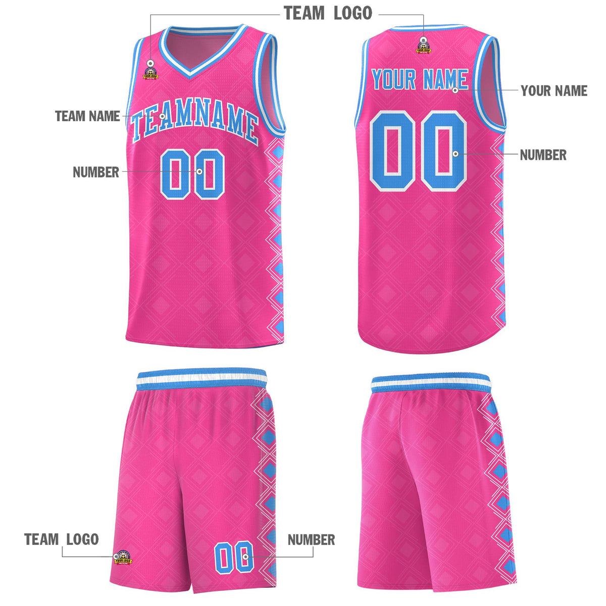 Custom Pink Side Blocks Sports Uniform Basketball Jersey|KXKSHOP