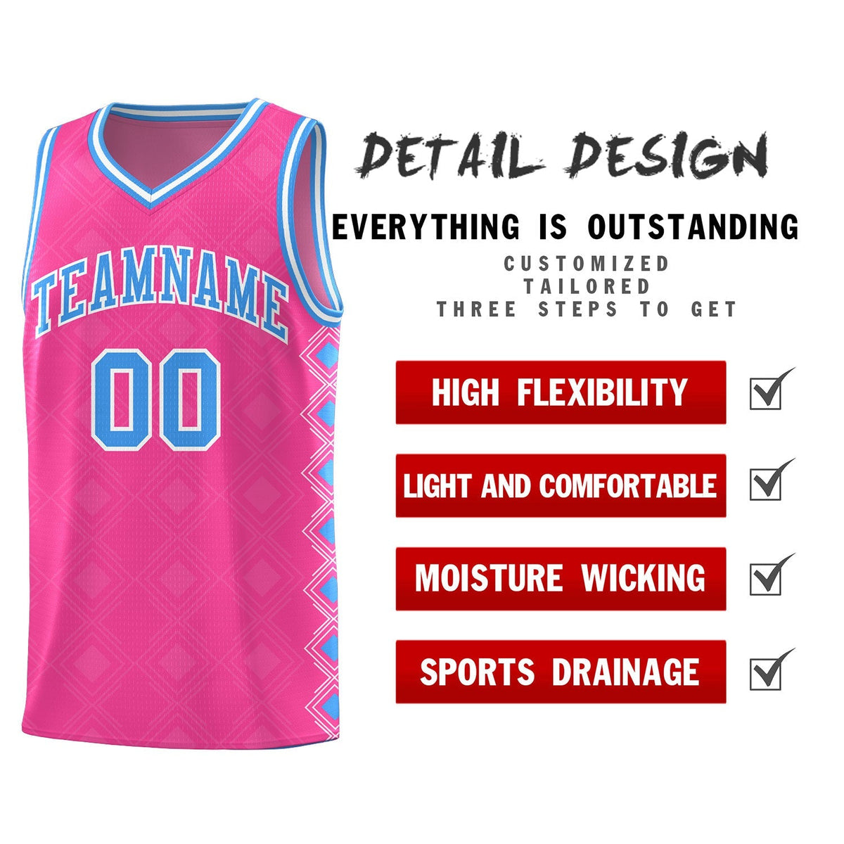 Custom Pink Side Blocks Sports Uniform Basketball Jersey|KXKSHOP