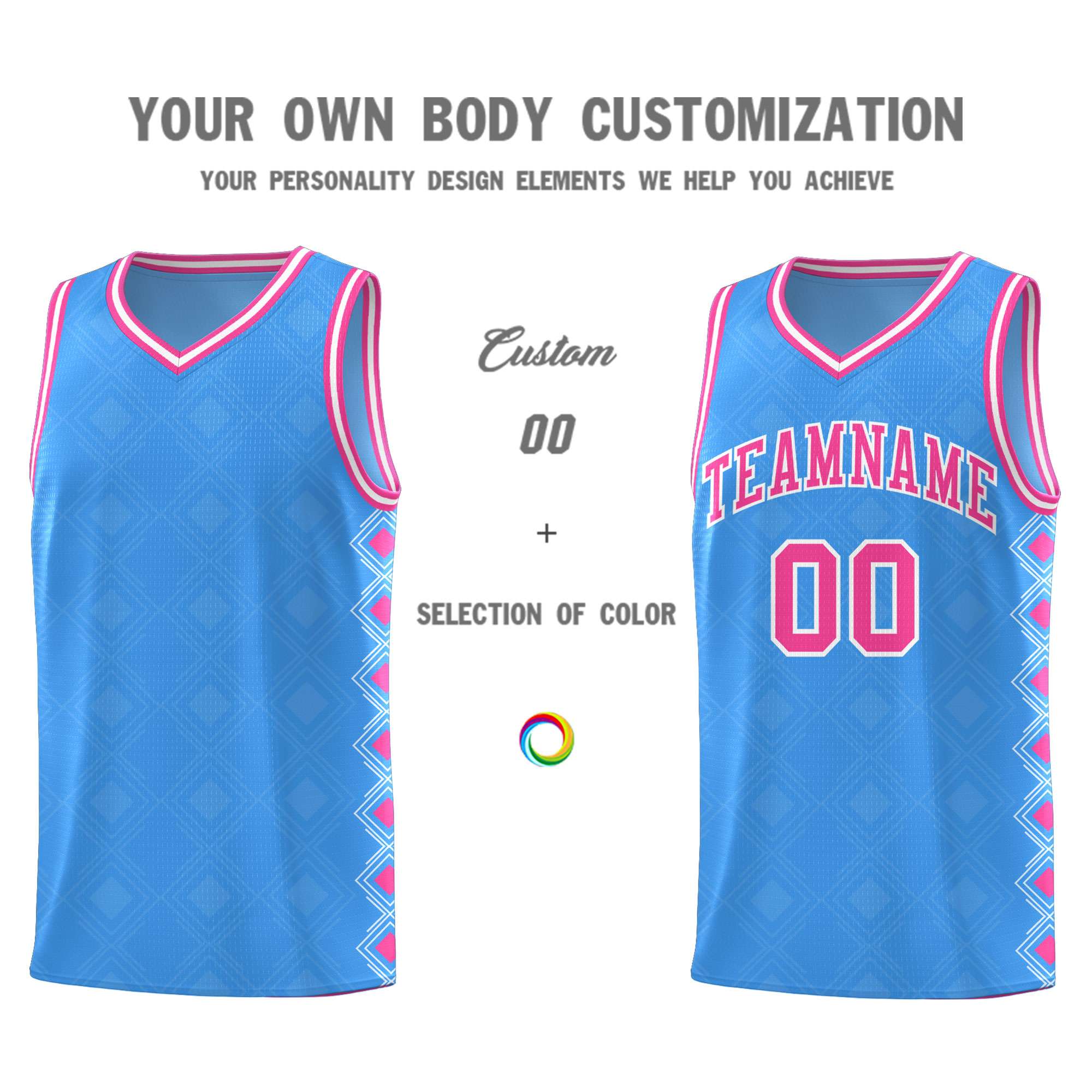 Custom Light Blue Side Blocks Sports Uniform Basketball Jersey|KXKSHOP