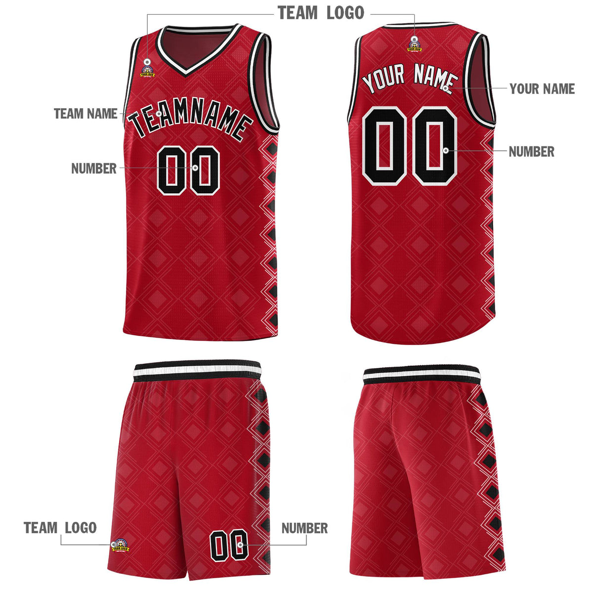 Custom Red Side Blocks Sports Uniform Basketball Jersey|KXKSHOP