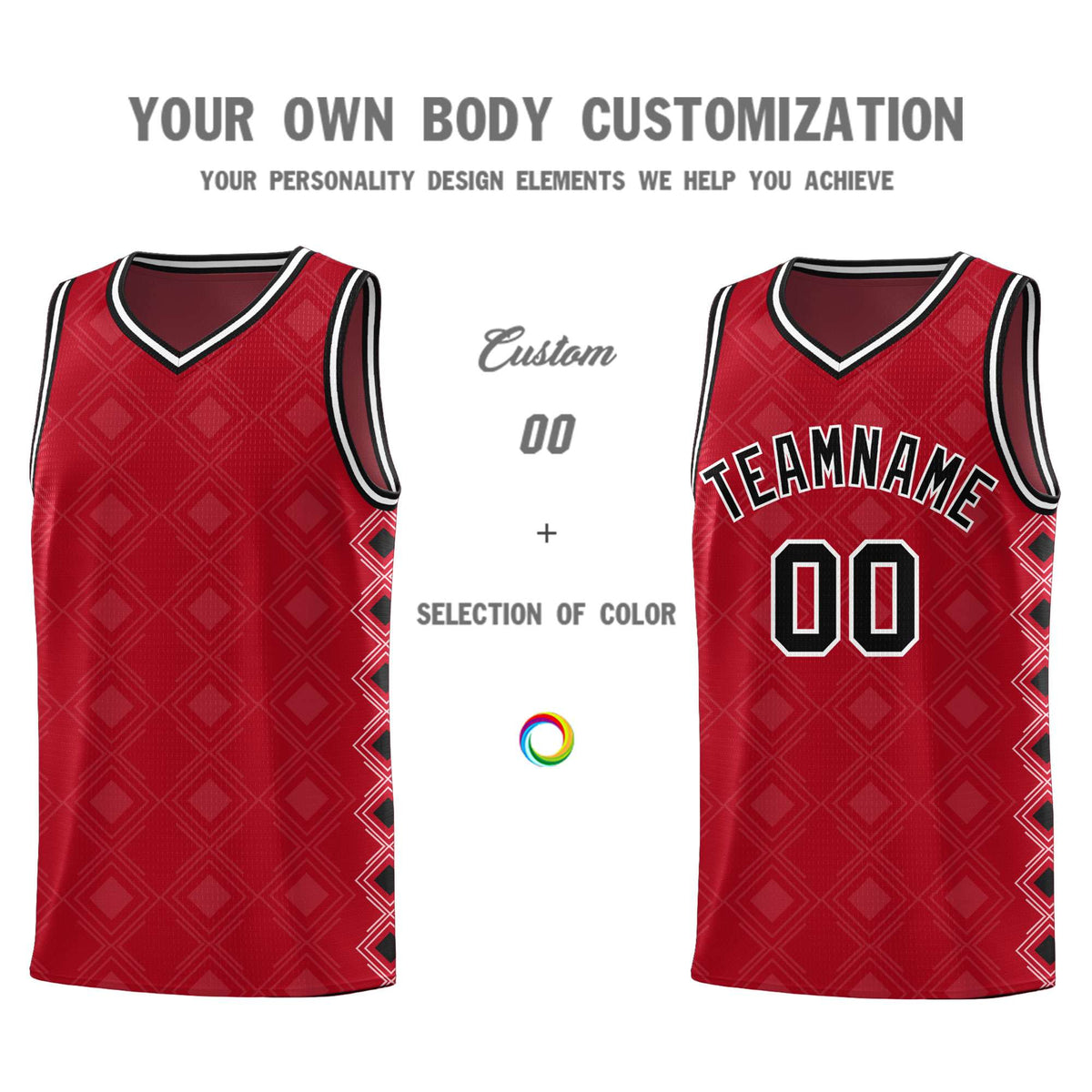 Custom Red Side Blocks Sports Uniform Basketball Jersey|KXKSHOP