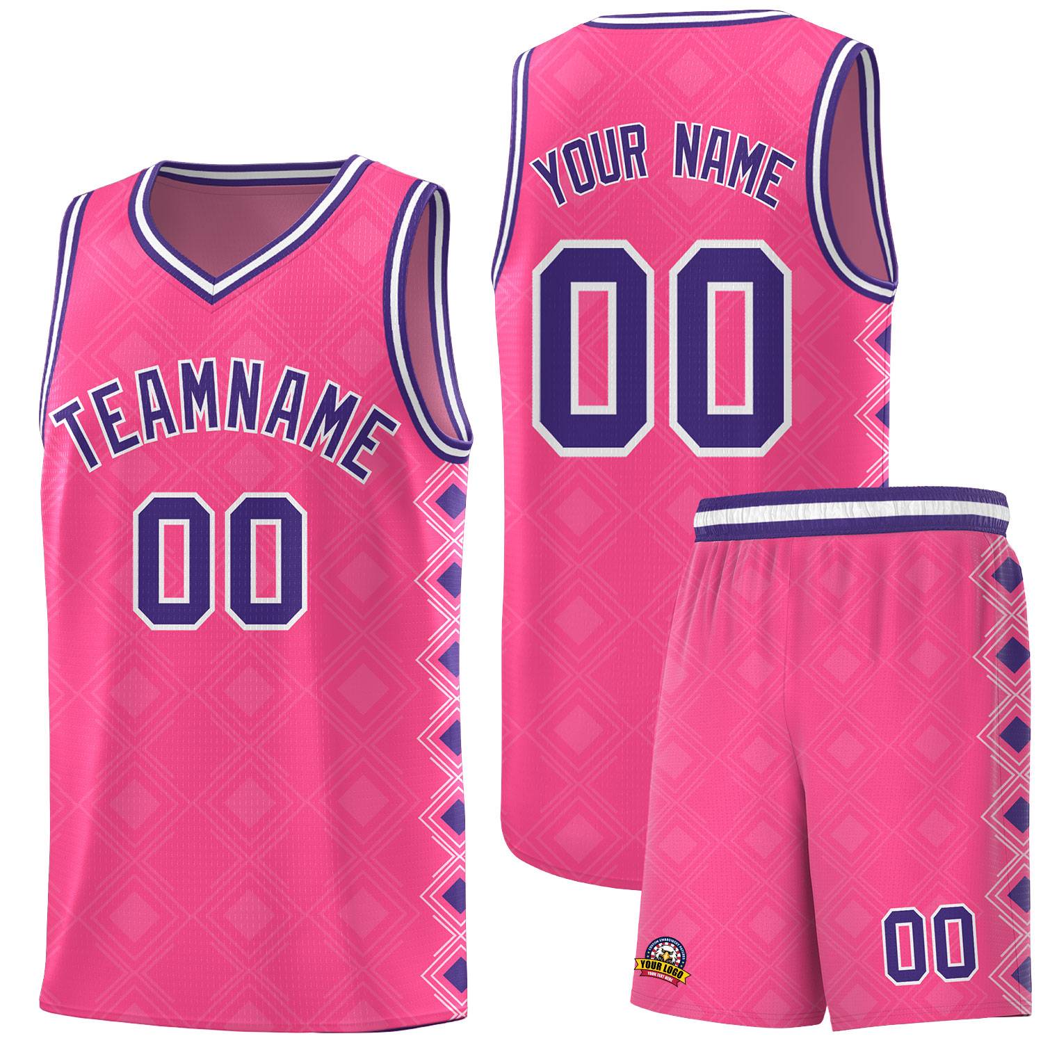 Custom Pink Side Blocks Sports Uniform Basketball Jersey|KXKSHOP