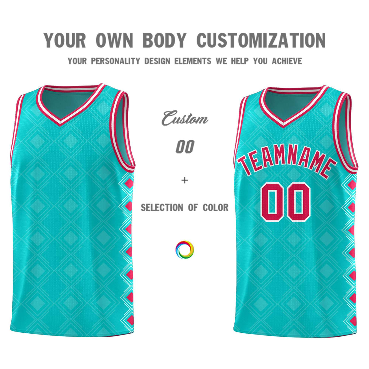 Custom Aqua Side Blocks Sports Uniform Basketball Jersey|KXKSHOP