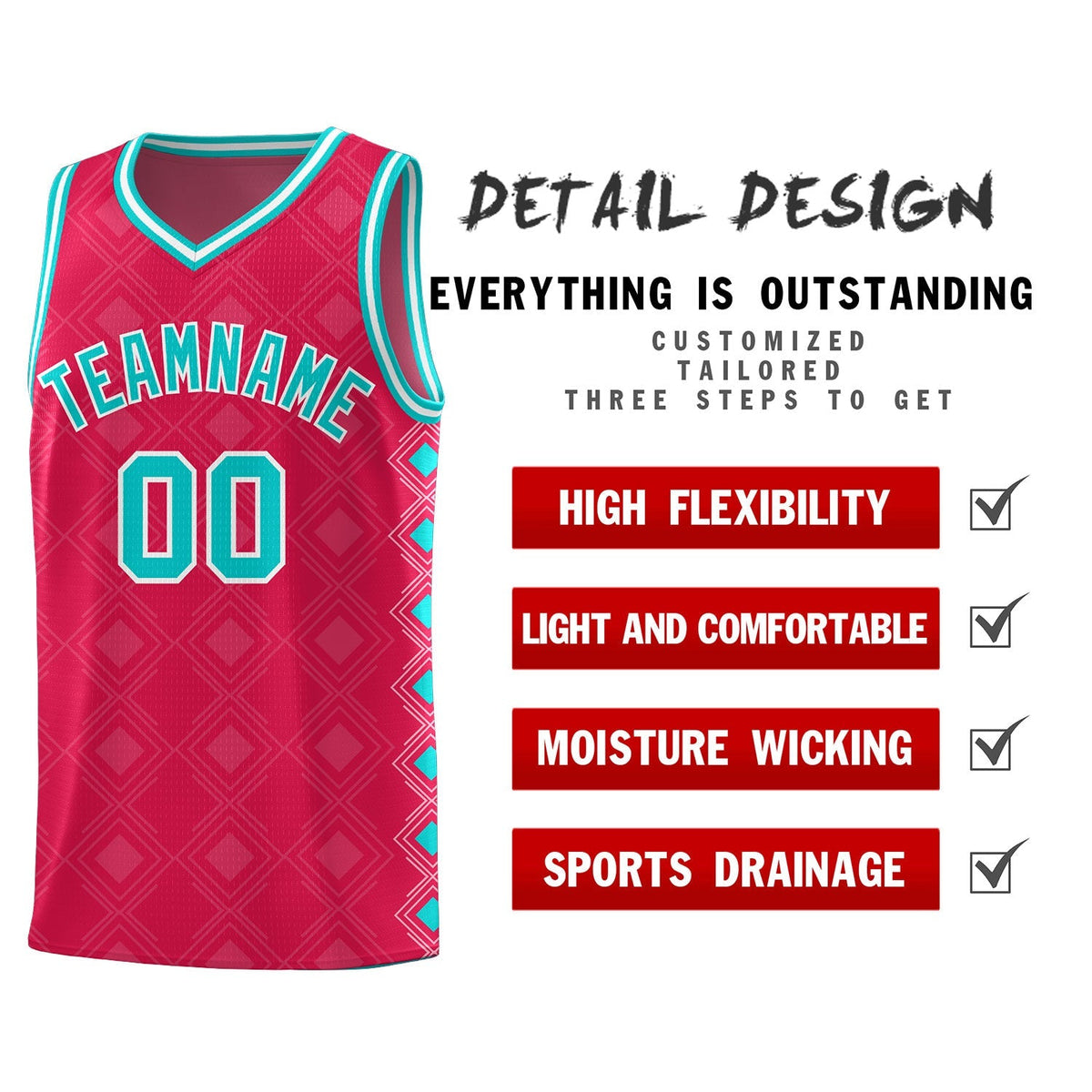 Custom Red Side Blocks Sports Uniform Basketball Jersey|KXKSHOP