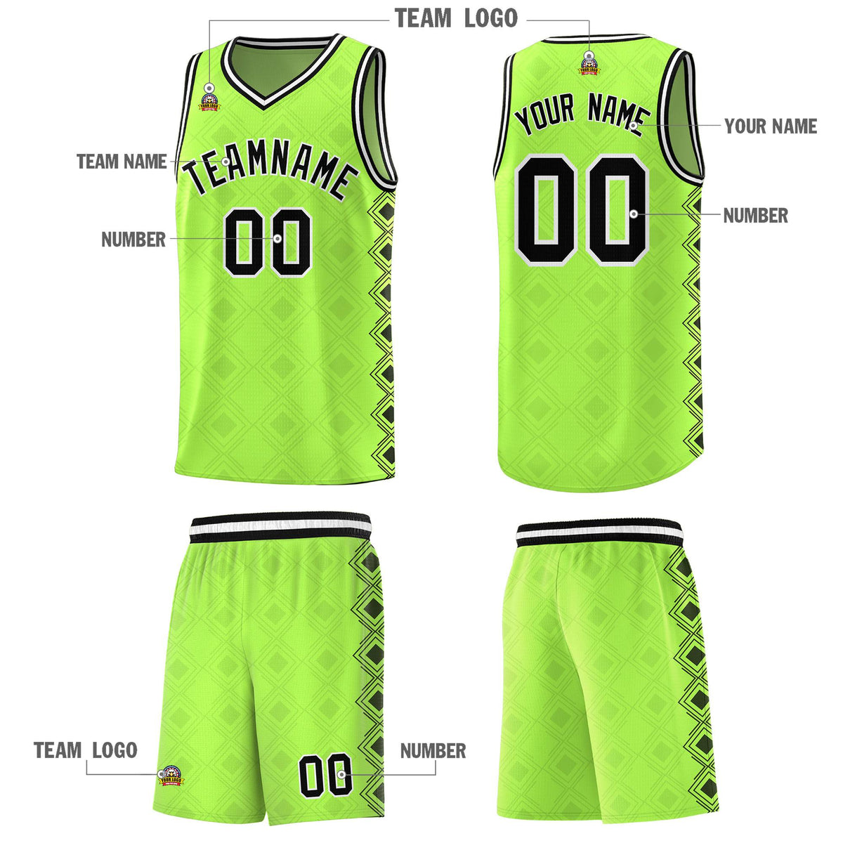 Custom Neon Green Side Blocks Sports Uniform Basketball Jersey|KXKSHOP