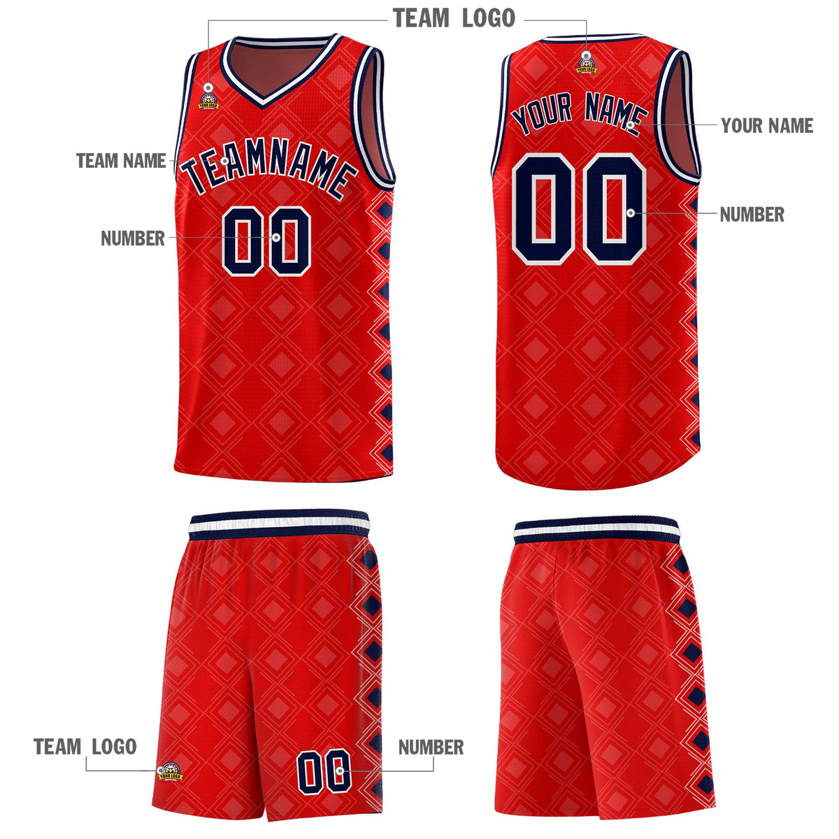 Custom Red Side Blocks Sports Uniform Basketball Jersey|KXKSHOP