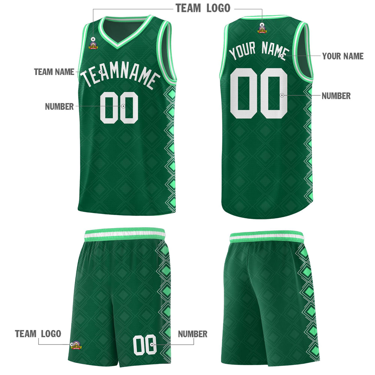 Custom Kelly Green Side Blocks Sports Uniform Basketball Jersey|KXKSHOP