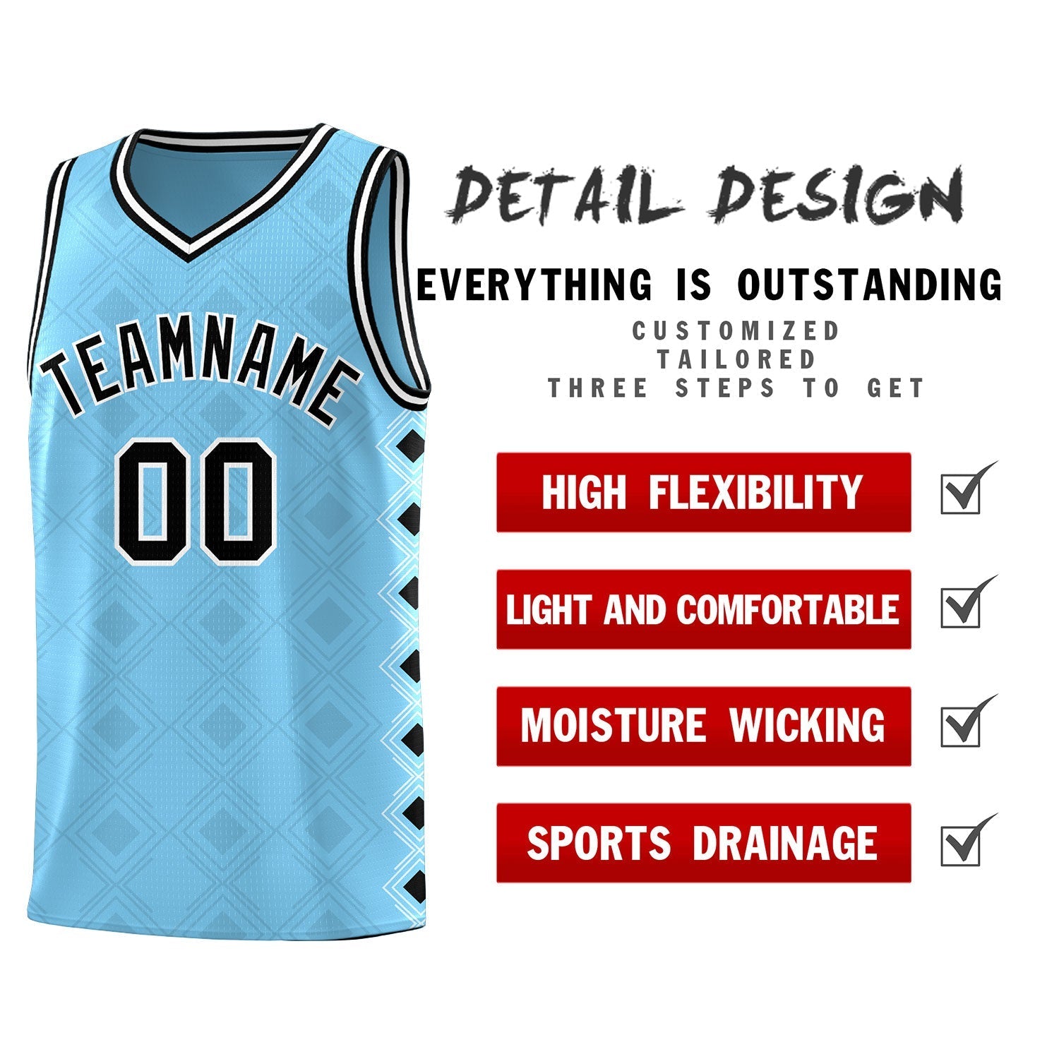 Custom Light Blue Side Blocks Sports Uniform Basketball Jersey|KXKSHOP