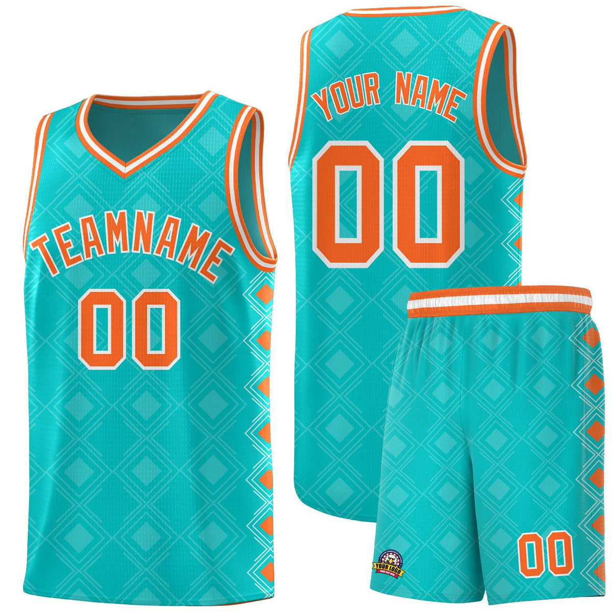 Custom Aqua Side Blocks Sports Uniform Basketball Jersey|KXKSHOP