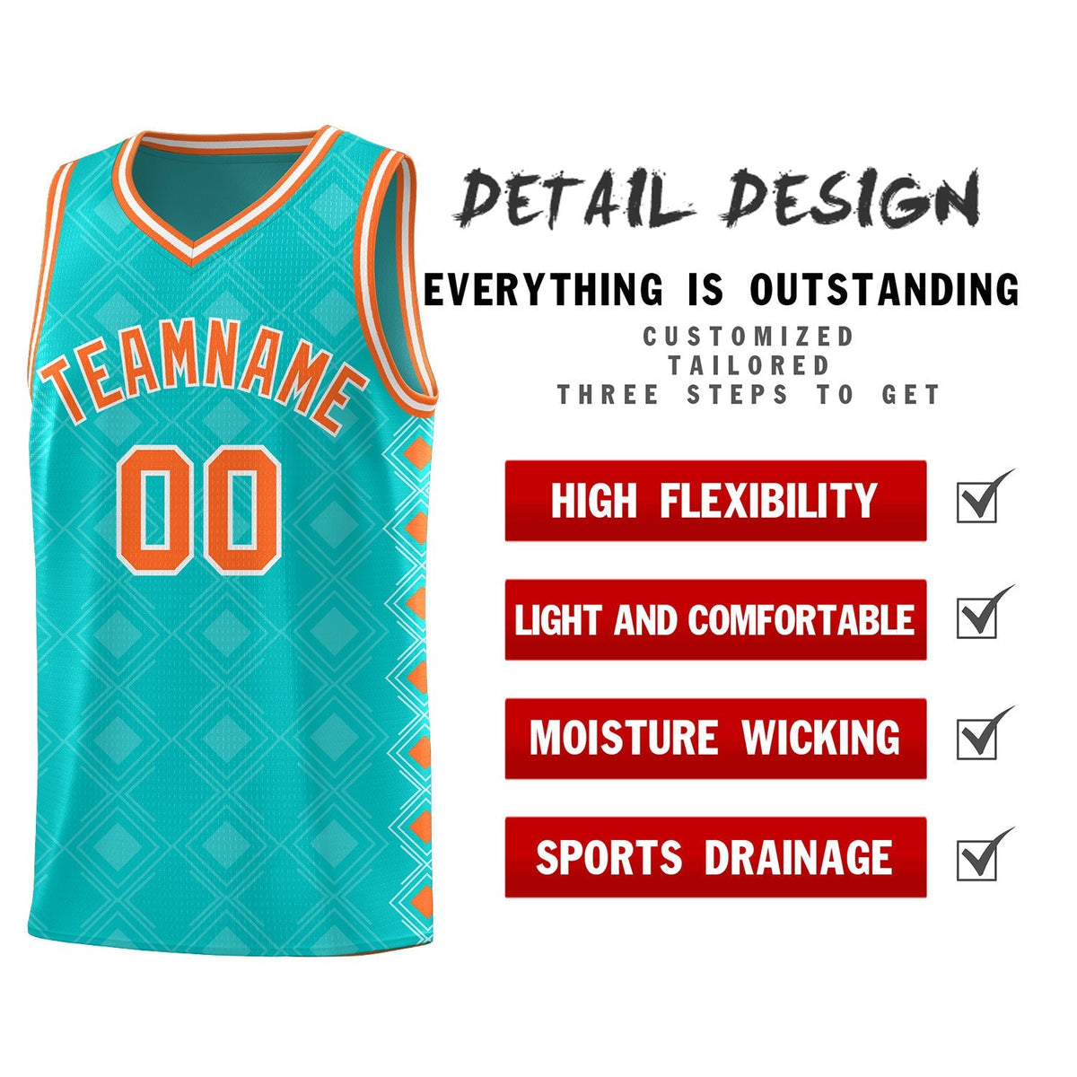 Custom Aqua Side Blocks Sports Uniform Basketball Jersey|KXKSHOP
