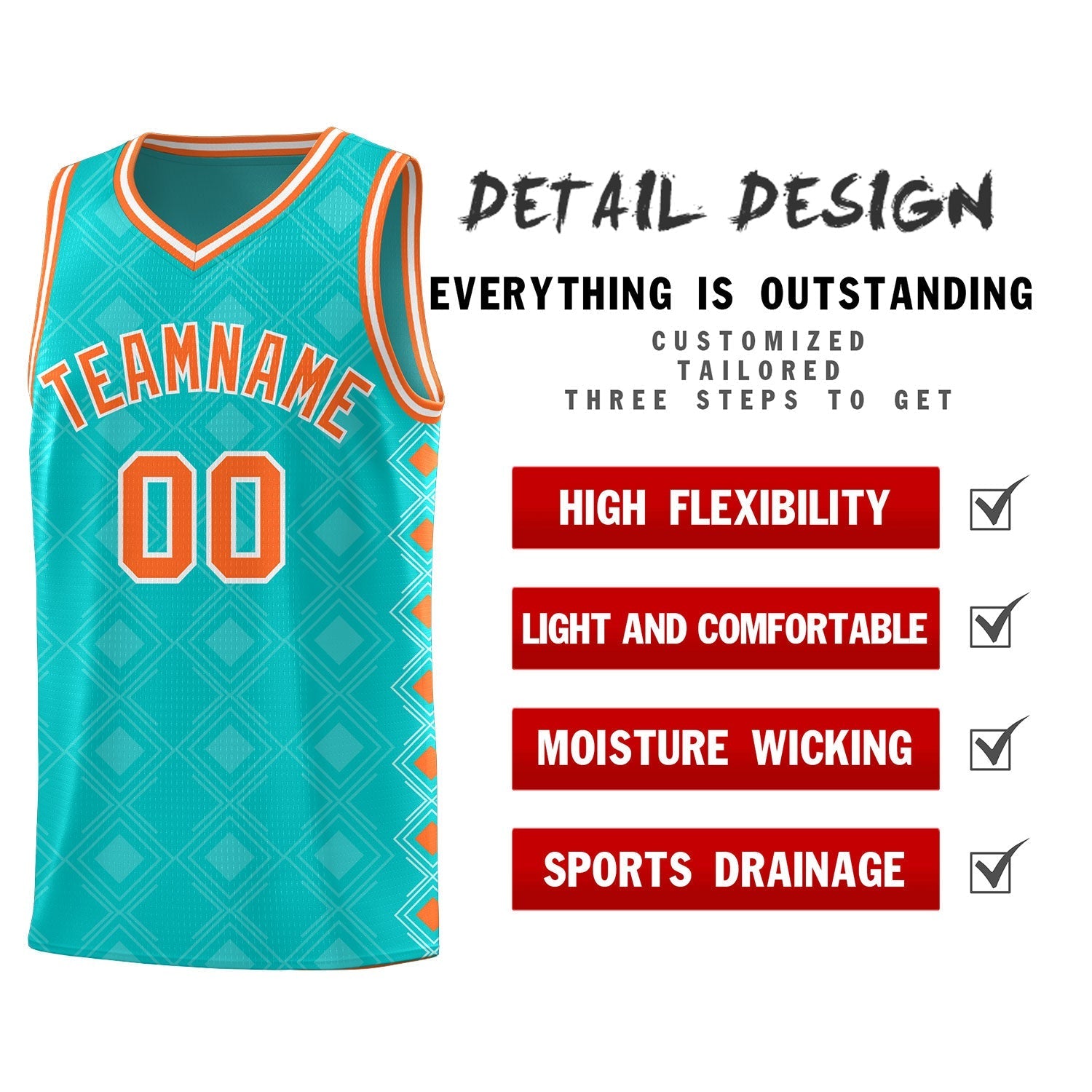 Custom Aqua Side Blocks Sports Uniform Basketball Jersey|KXKSHOP