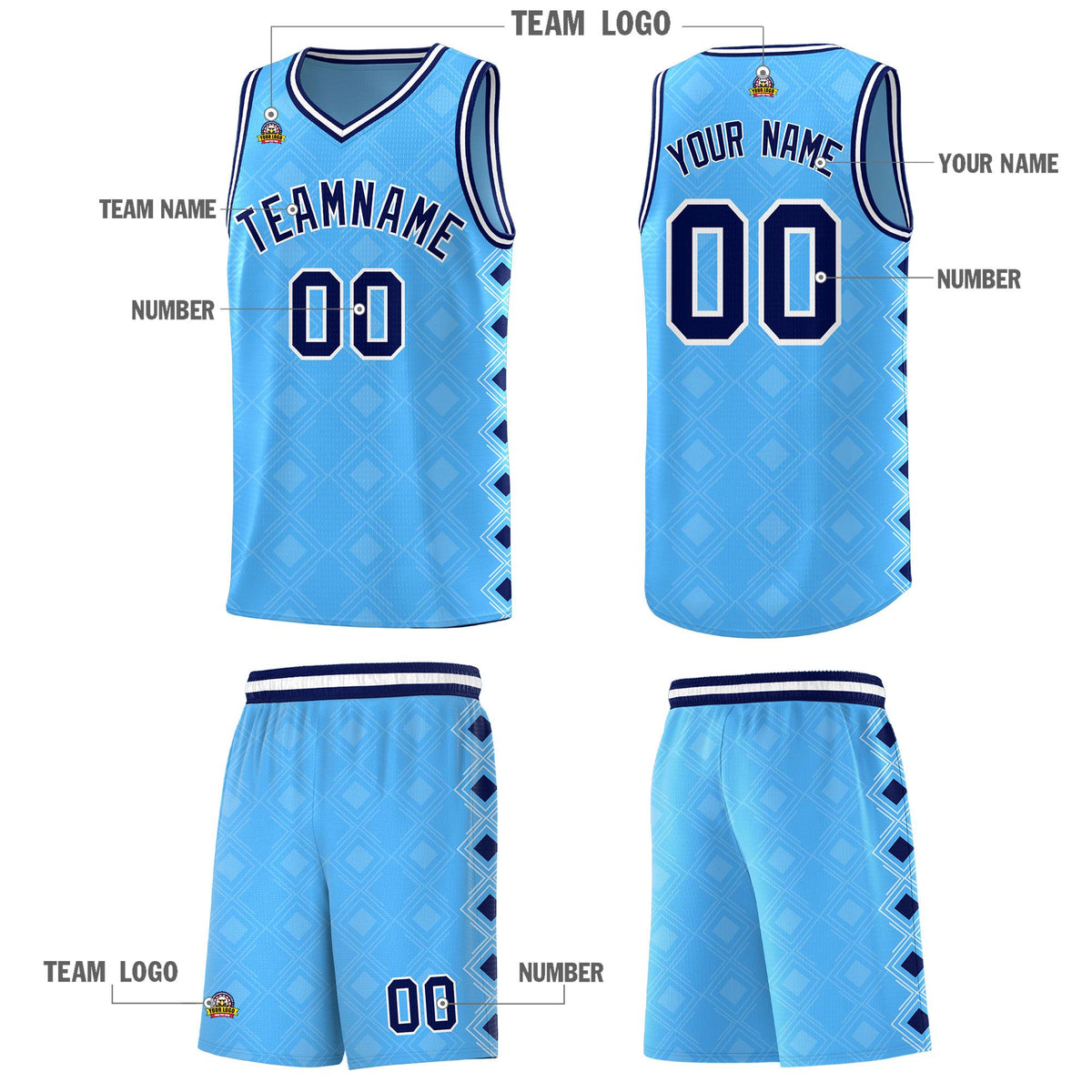 Custom Light Blue Side Blocks Sports Uniform Basketball Jersey|KXKSHOP
