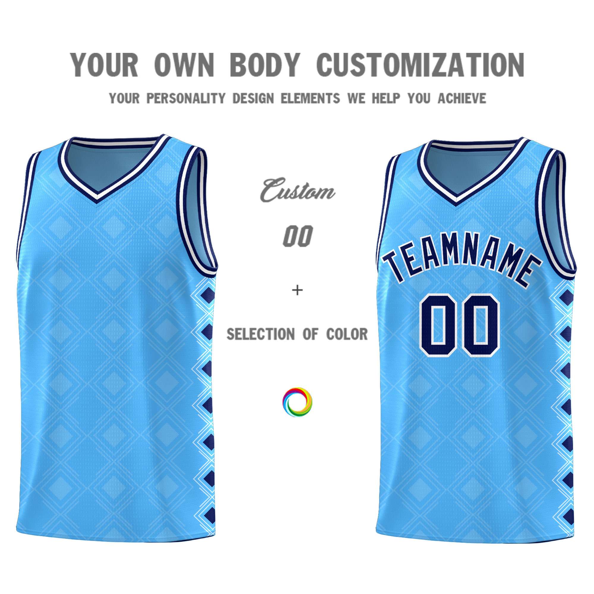 Custom Light Blue Side Blocks Sports Uniform Basketball Jersey|KXKSHOP