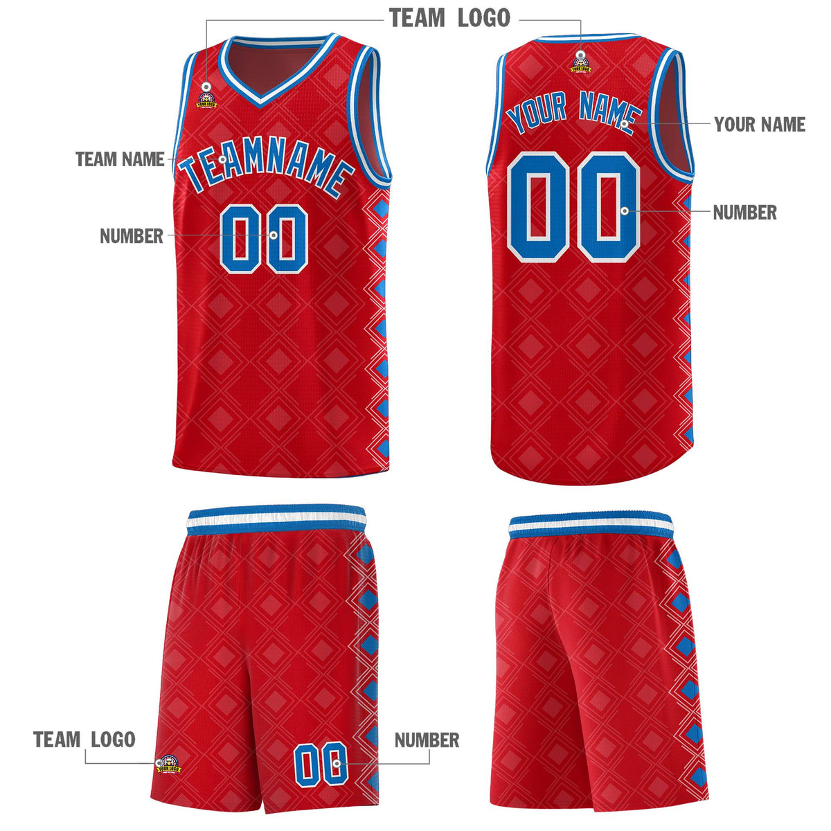Custom Red Side Blocks Sports Uniform Basketball Jersey|KXKSHOP