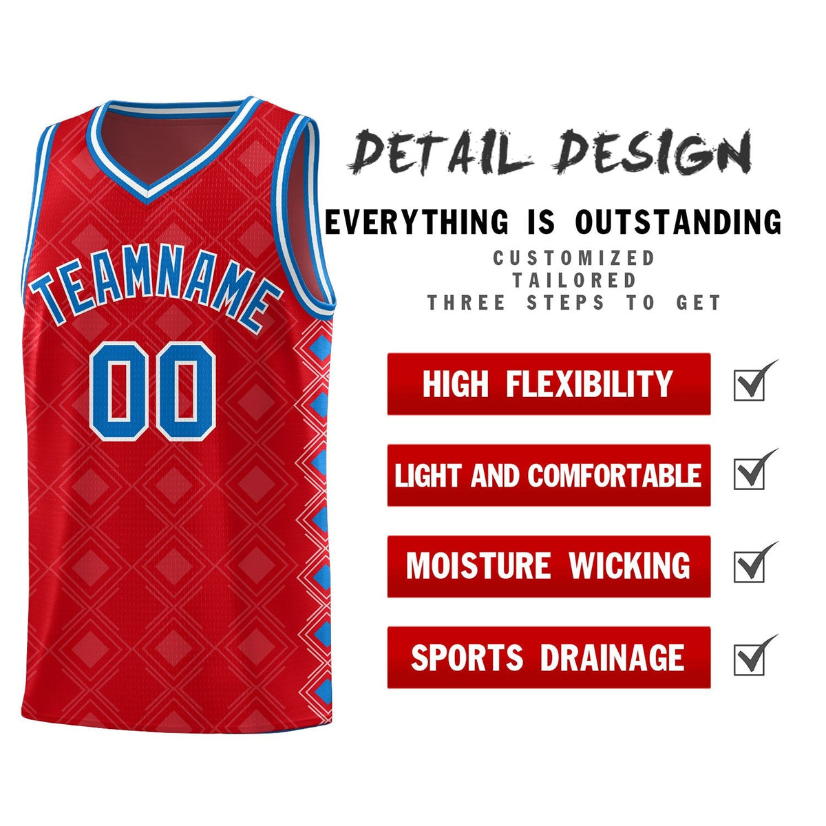 Custom Red Side Blocks Sports Uniform Basketball Jersey|KXKSHOP