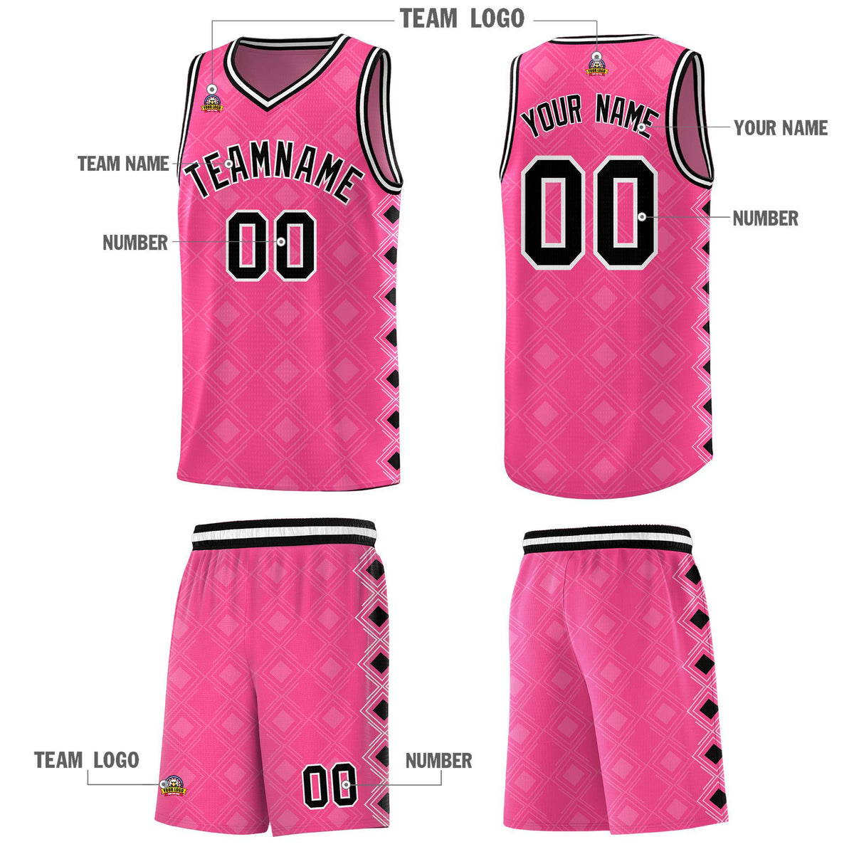 Custom Pink Side Blocks Sports Uniform Basketball Jersey|KXKSHOP