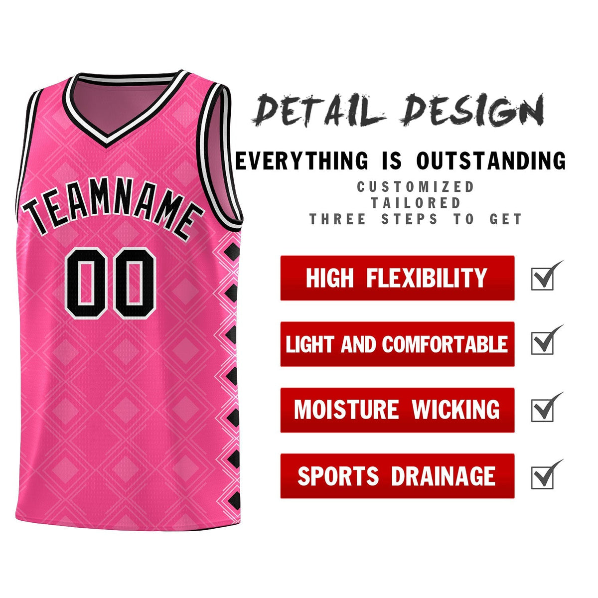 Custom Pink Side Blocks Sports Uniform Basketball Jersey|KXKSHOP