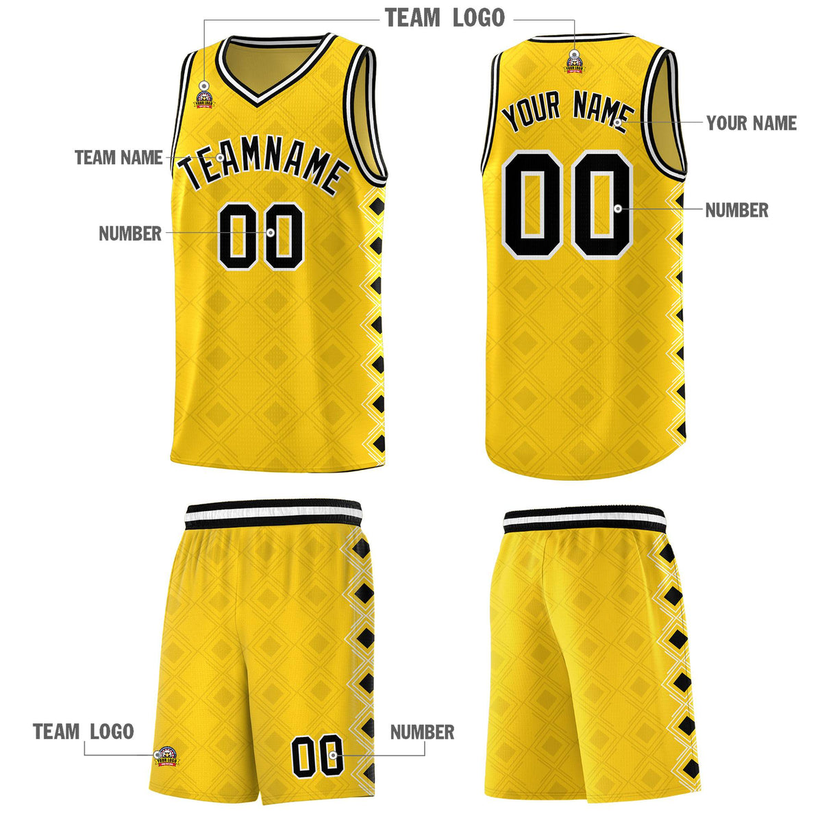 Custom Gold Side Blocks Sports Uniform Basketball Jersey|KXKSHOP