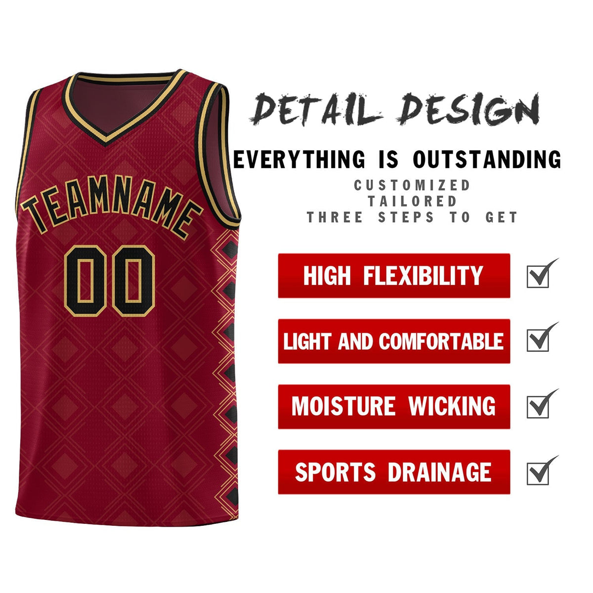 Custom Crimson Side Blocks Sports Uniform Basketball Jersey|KXKSHOP
