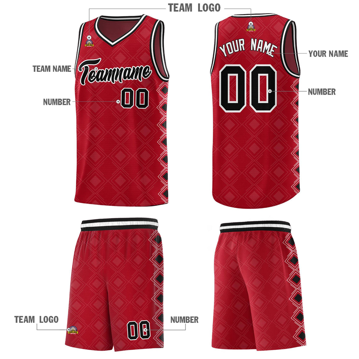 Custom Red Side Blocks Sports Uniform Basketball Jersey|KXKSHOP