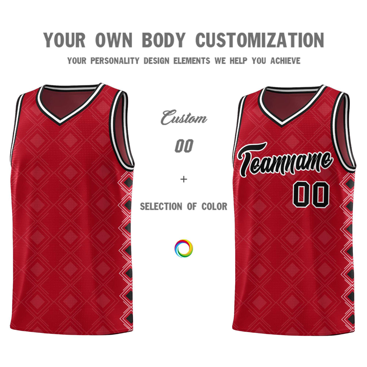 Custom Red Side Blocks Sports Uniform Basketball Jersey|KXKSHOP