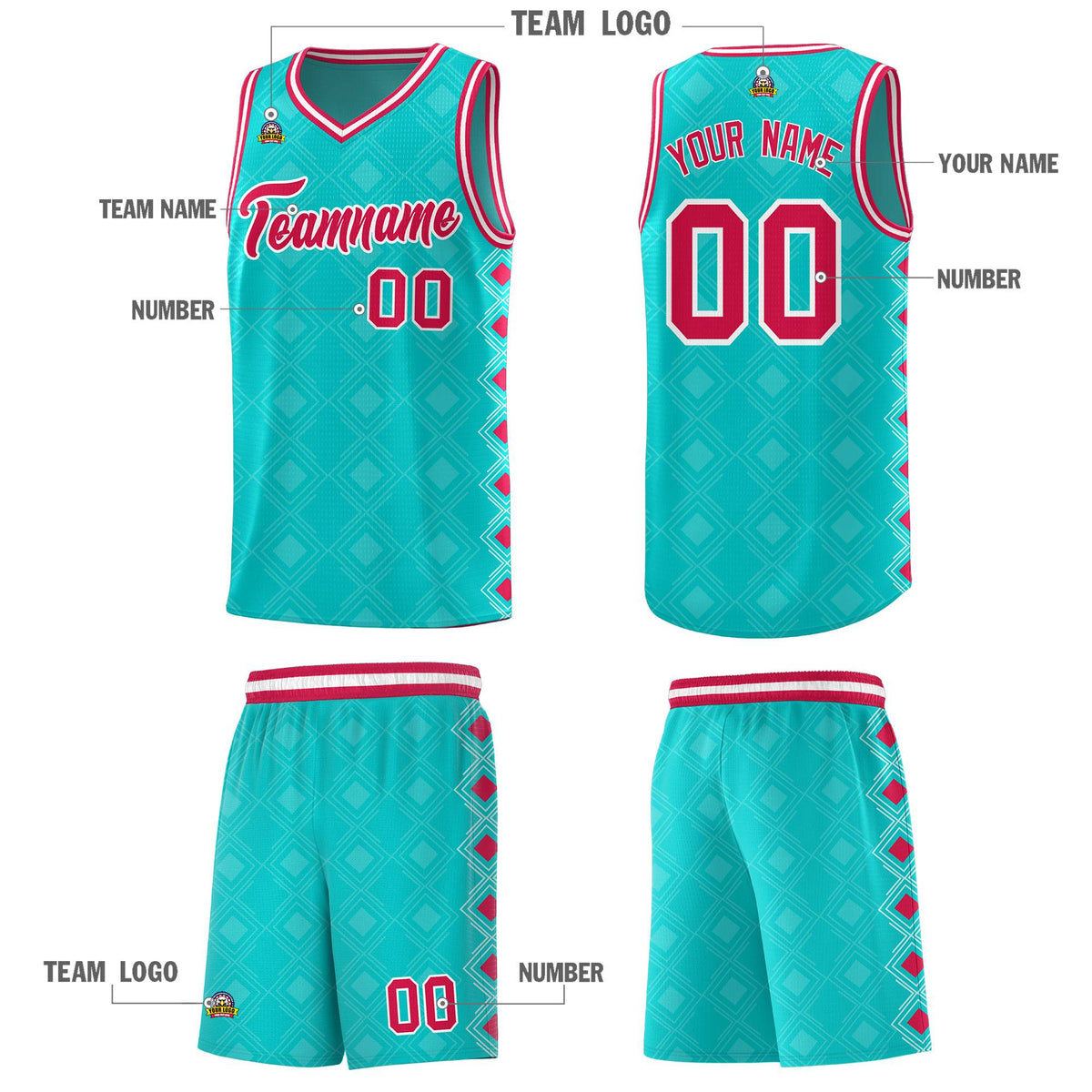 Custom Aqua Side Blocks Sports Uniform Basketball Jersey|KXKSHOP