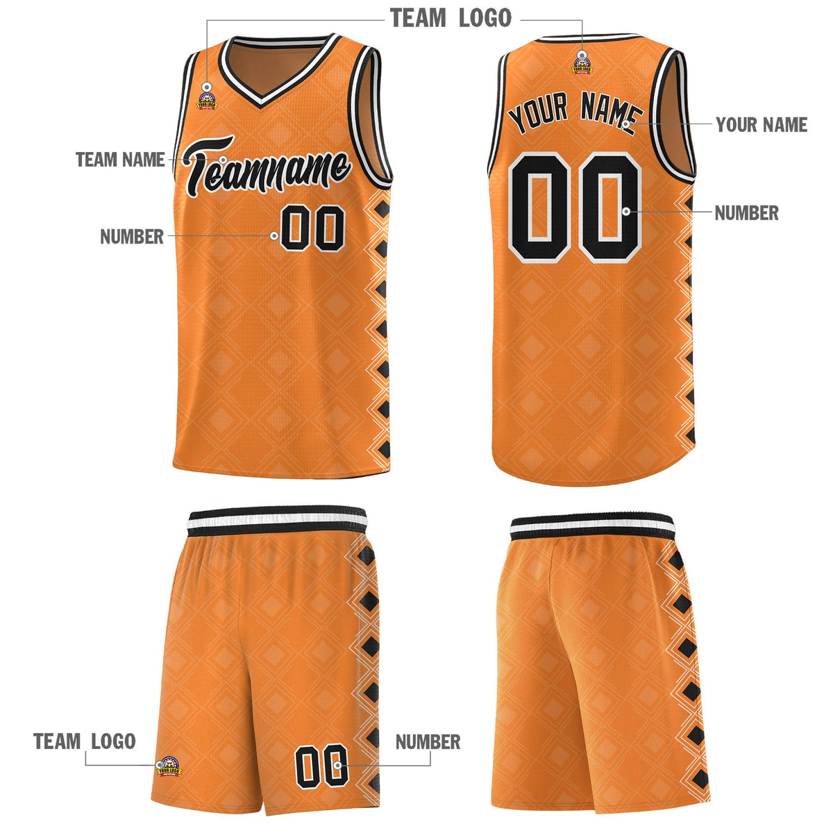 Custom Gold Orange Side Blocks Sports Uniform Basketball Jersey|KXKSHOP