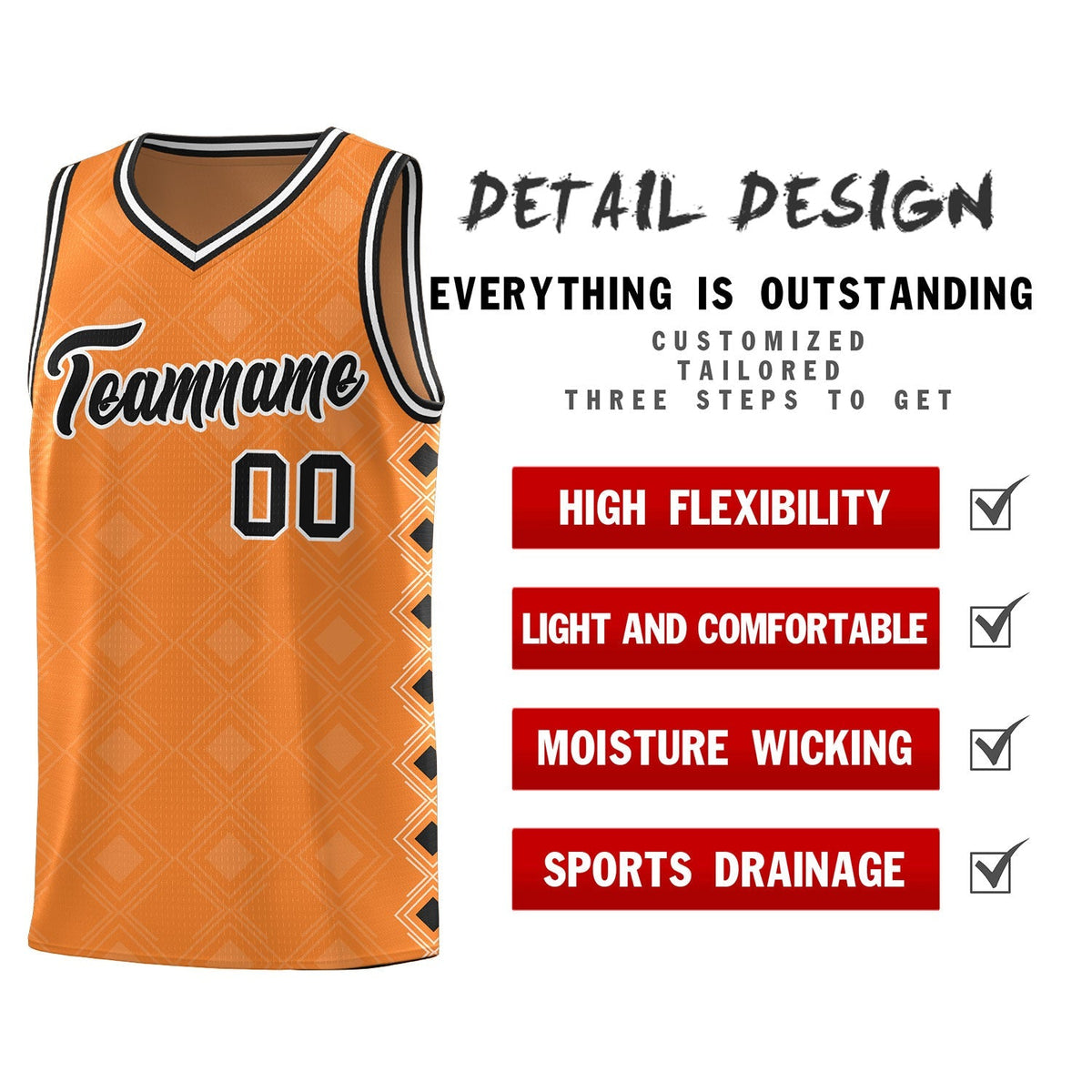 Custom Gold Orange Side Blocks Sports Uniform Basketball Jersey|KXKSHOP