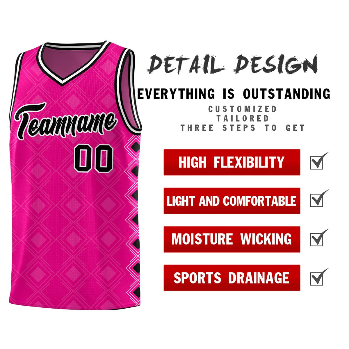 Custom Pink Side Blocks Sports Uniform Basketball Jersey|KXKSHOP