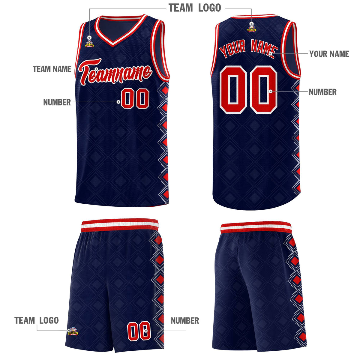 Custom Navy Side Blocks Sports Uniform Basketball Jersey|KXKSHOP