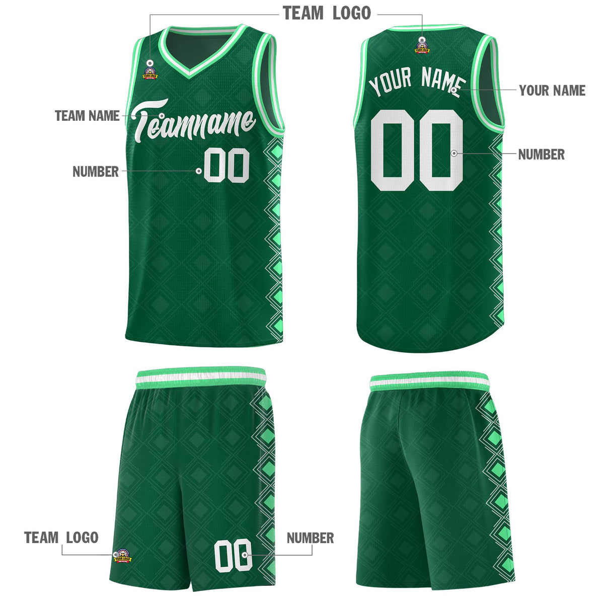 Custom Kelly Green Side Blocks Sports Uniform Basketball Jersey|KXKSHOP