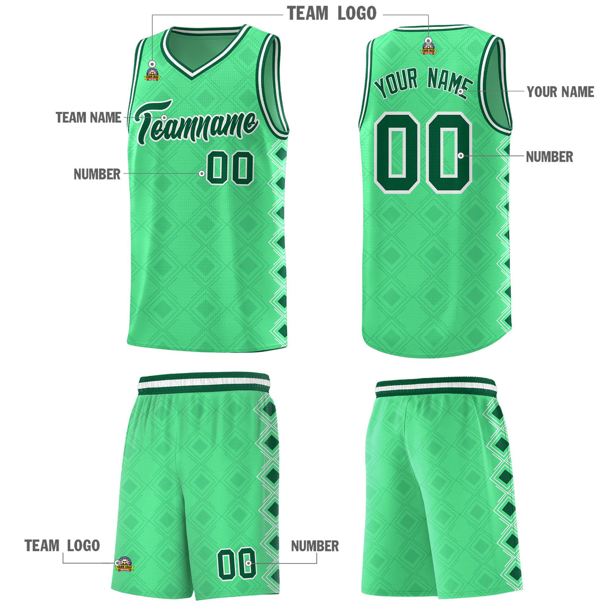 Custom Bright Green Side Blocks Sports Uniform Basketball Jersey|KXKSHOP