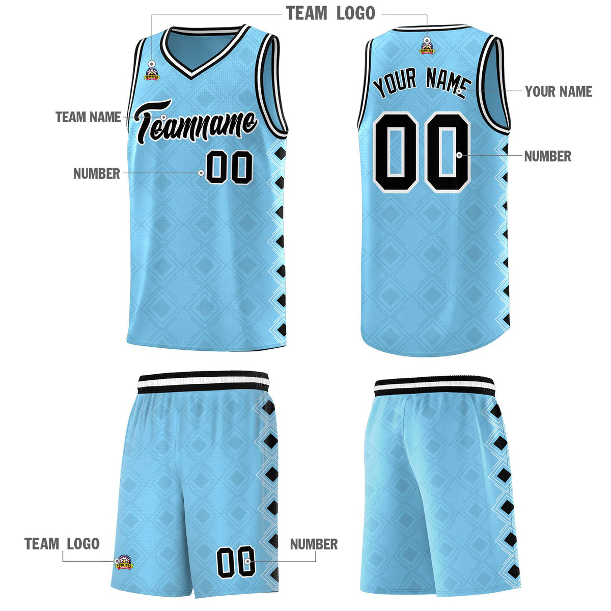 Custom Light Blue Side Blocks Sports Uniform Basketball Jersey|KXKSHOP