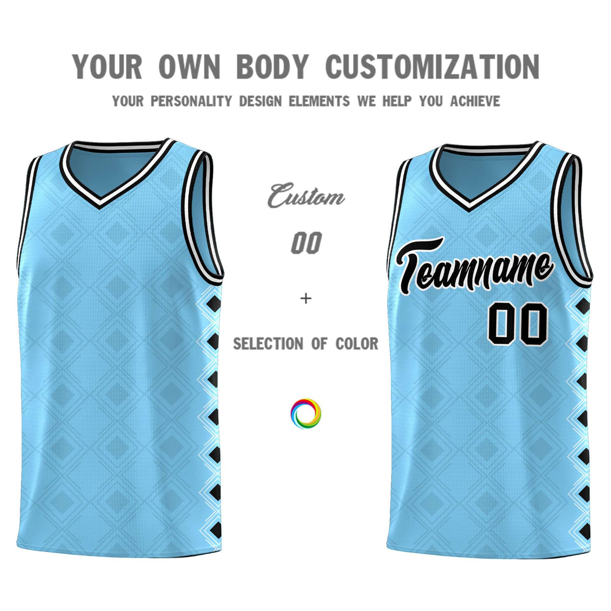 Custom Light Blue Side Blocks Sports Uniform Basketball Jersey|KXKSHOP