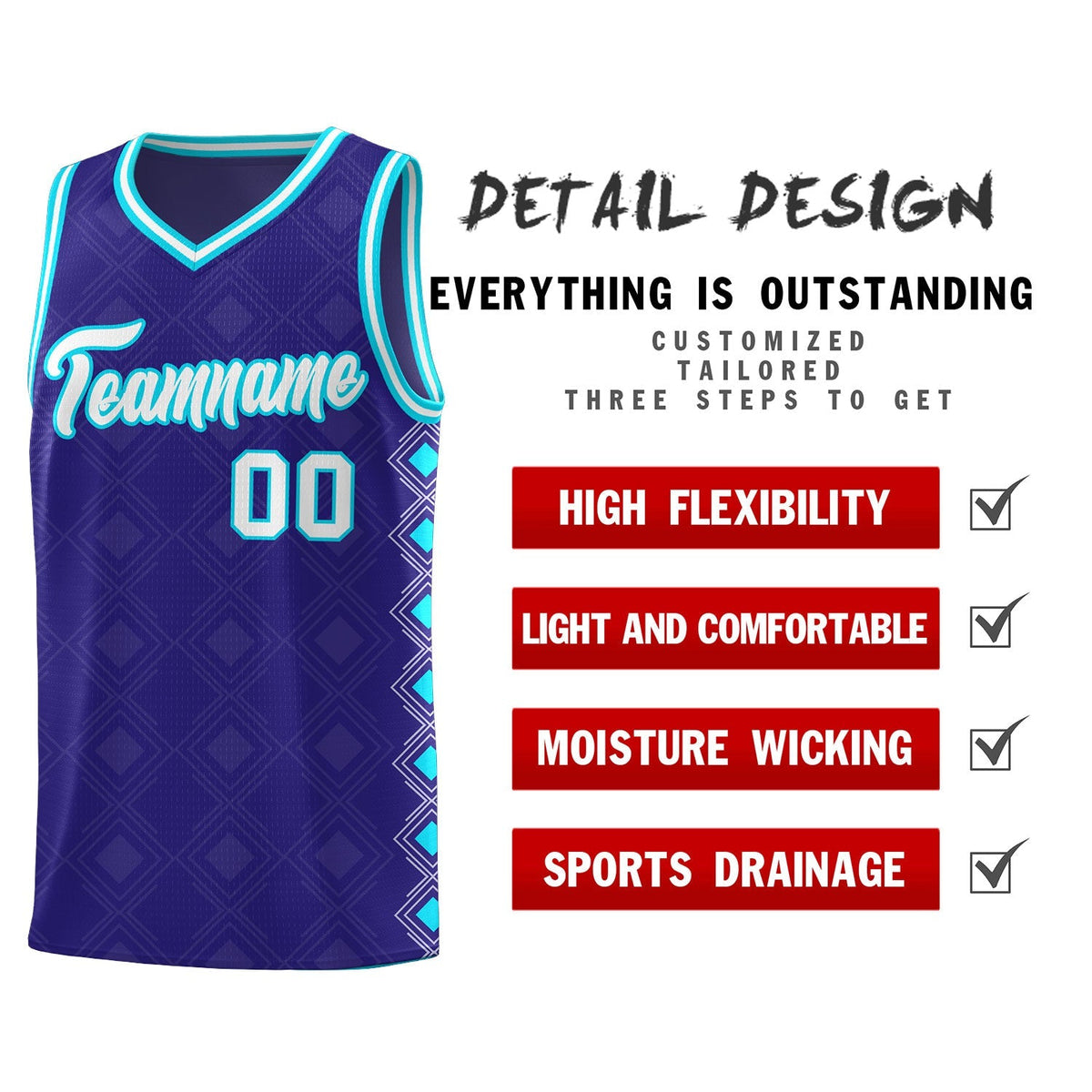 Custom Royal Side Blocks Sports Uniform Basketball Jersey|KXKSHOP