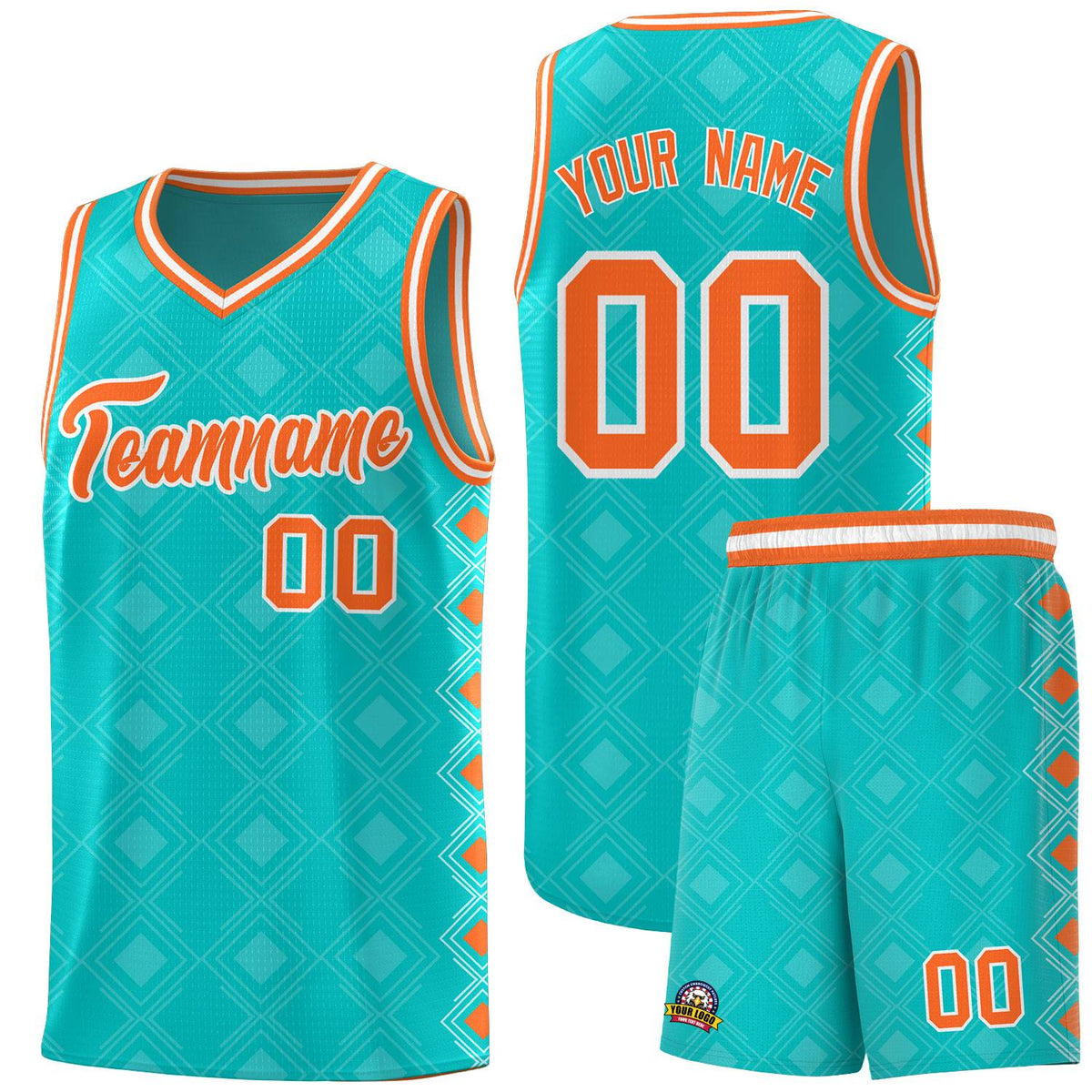 Custom Aqua Side Blocks Sports Uniform Basketball Jersey|KXKSHOP