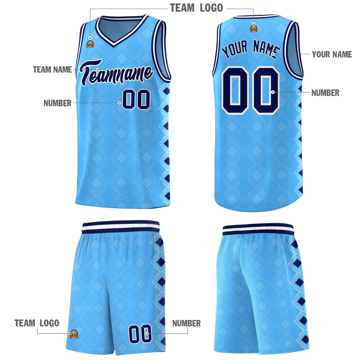 Custom Light Blue Side Blocks Sports Uniform Basketball Jersey|KXKSHOP