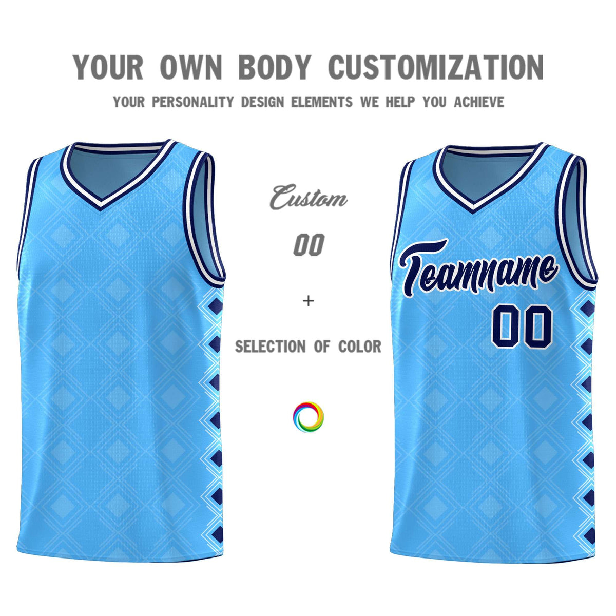 Custom Light Blue Side Blocks Sports Uniform Basketball Jersey|KXKSHOP
