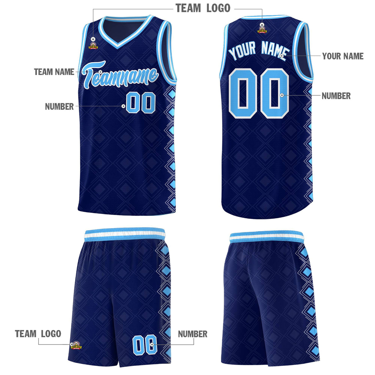 Custom Navy Side Blocks Sports Uniform Basketball Jersey|KXKSHOP
