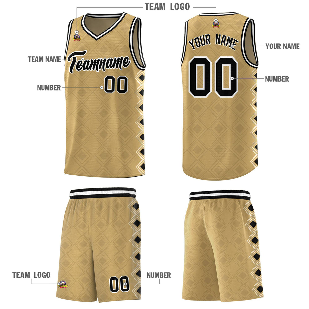 Custom Old Gold Side Blocks Sports Uniform Basketball Jersey|KXKSHOP