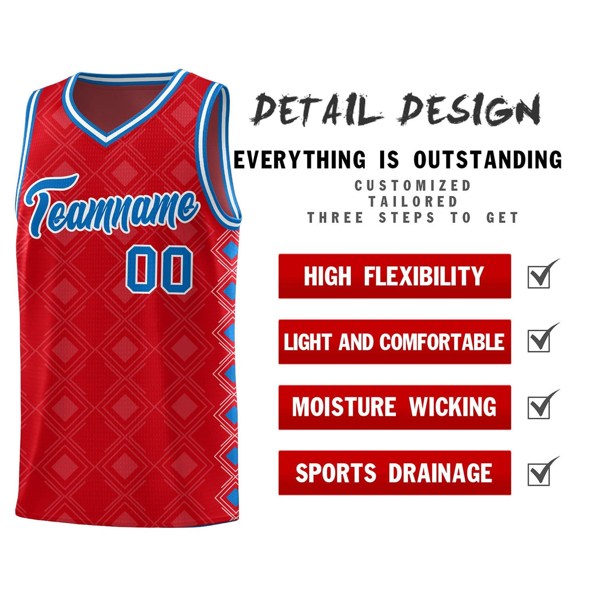 Custom Red Side Blocks Sports Uniform Basketball Jersey|KXKSHOP