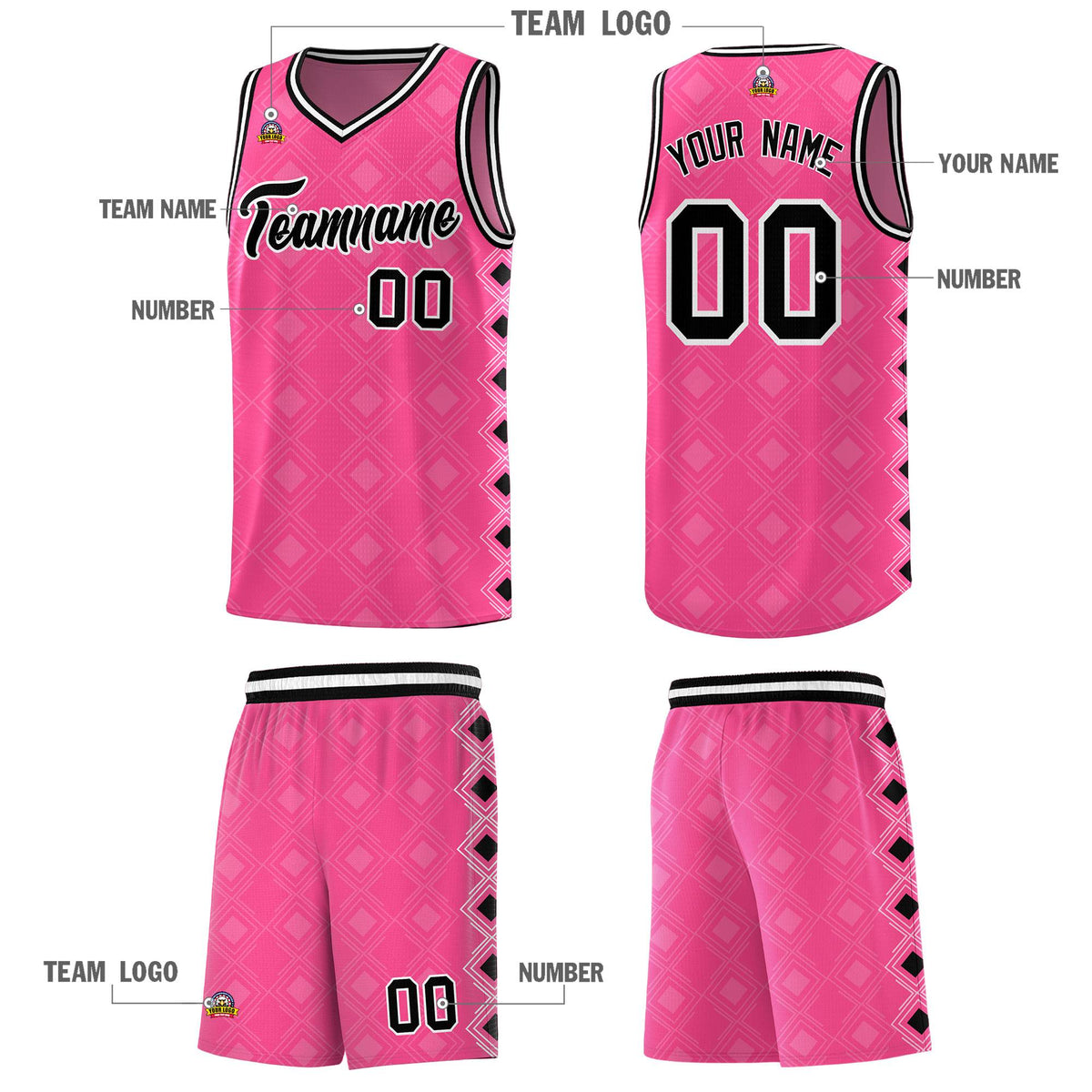 Custom Pink Side Blocks Sports Uniform Basketball Jersey|KXKSHOP