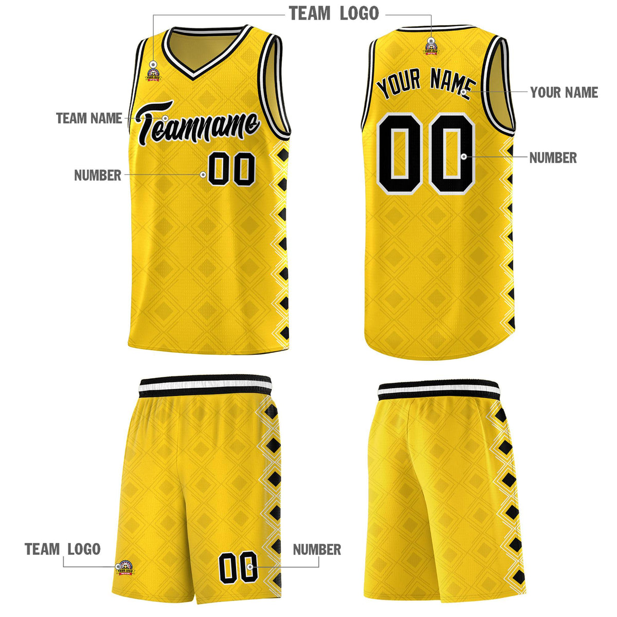 Custom Gold Side Blocks Sports Uniform Basketball Jersey|KXKSHOP