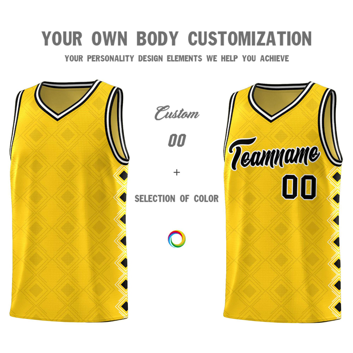 Custom Gold Side Blocks Sports Uniform Basketball Jersey|KXKSHOP