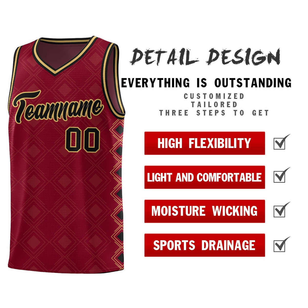 Custom Crimson Side Blocks Sports Uniform Basketball Jersey|KXKSHOP