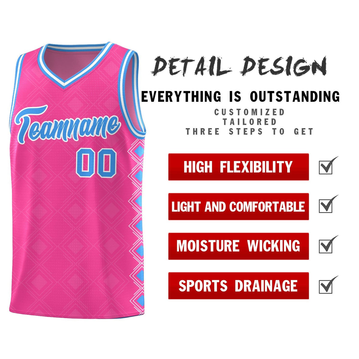 Custom Pink Side Blocks Sports Uniform Basketball Jersey|KXKSHOP