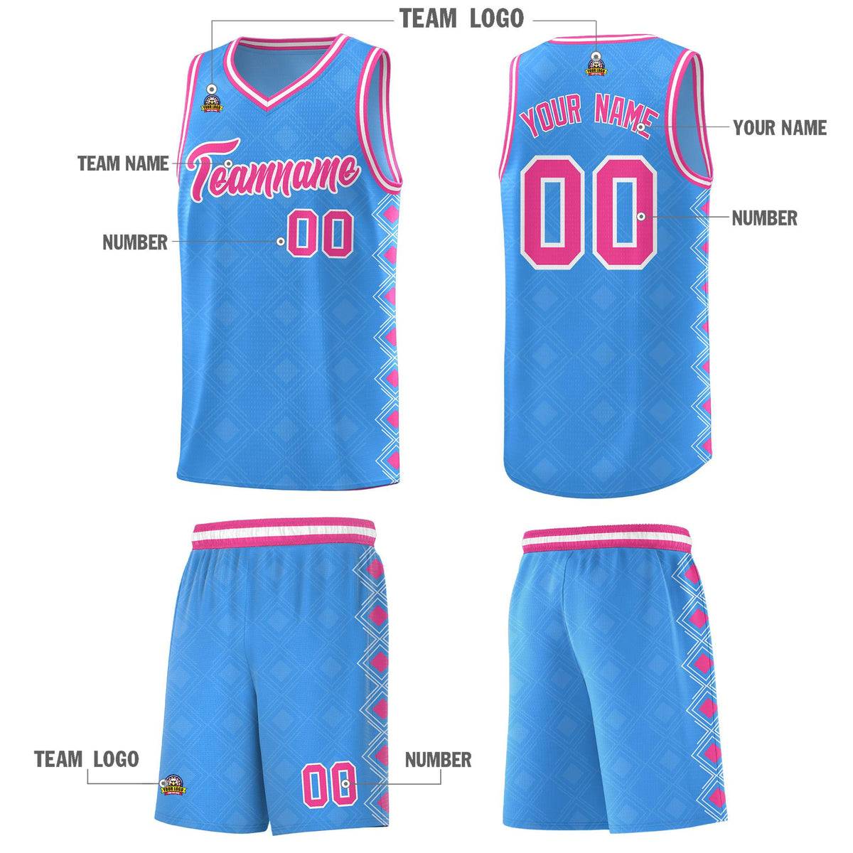 Custom Light Blue Side Blocks Sports Uniform Basketball Jersey|KXKSHOP