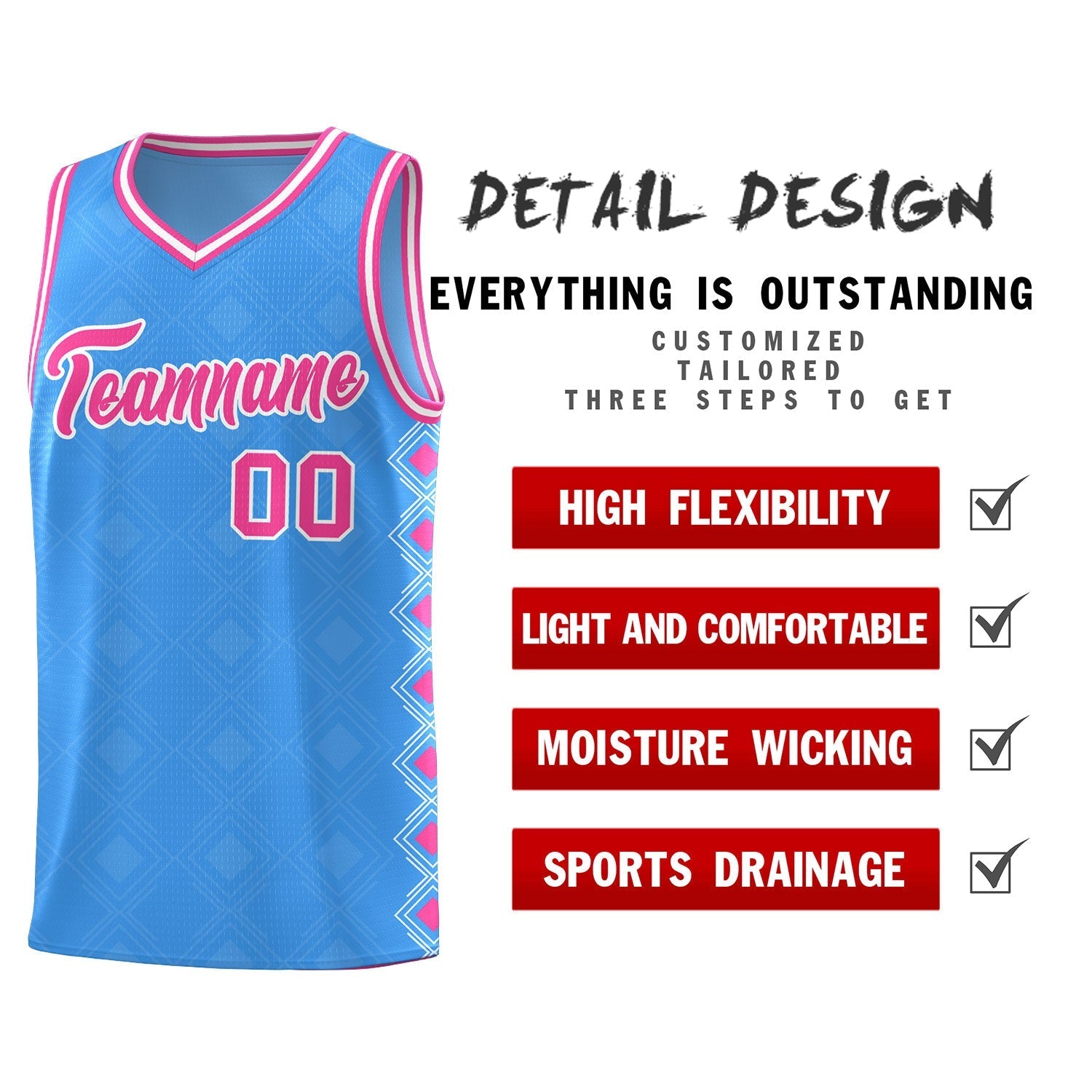Custom Light Blue Side Blocks Sports Uniform Basketball Jersey|KXKSHOP