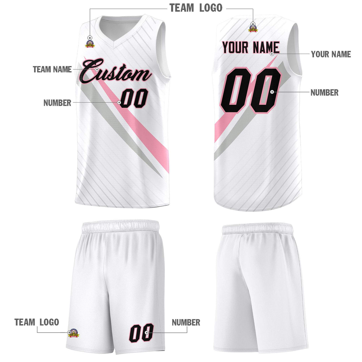 Custom White Diagonal Pinstripe Pattern Color Block Sports Uniform Basketball Jersey|KXKSHOP