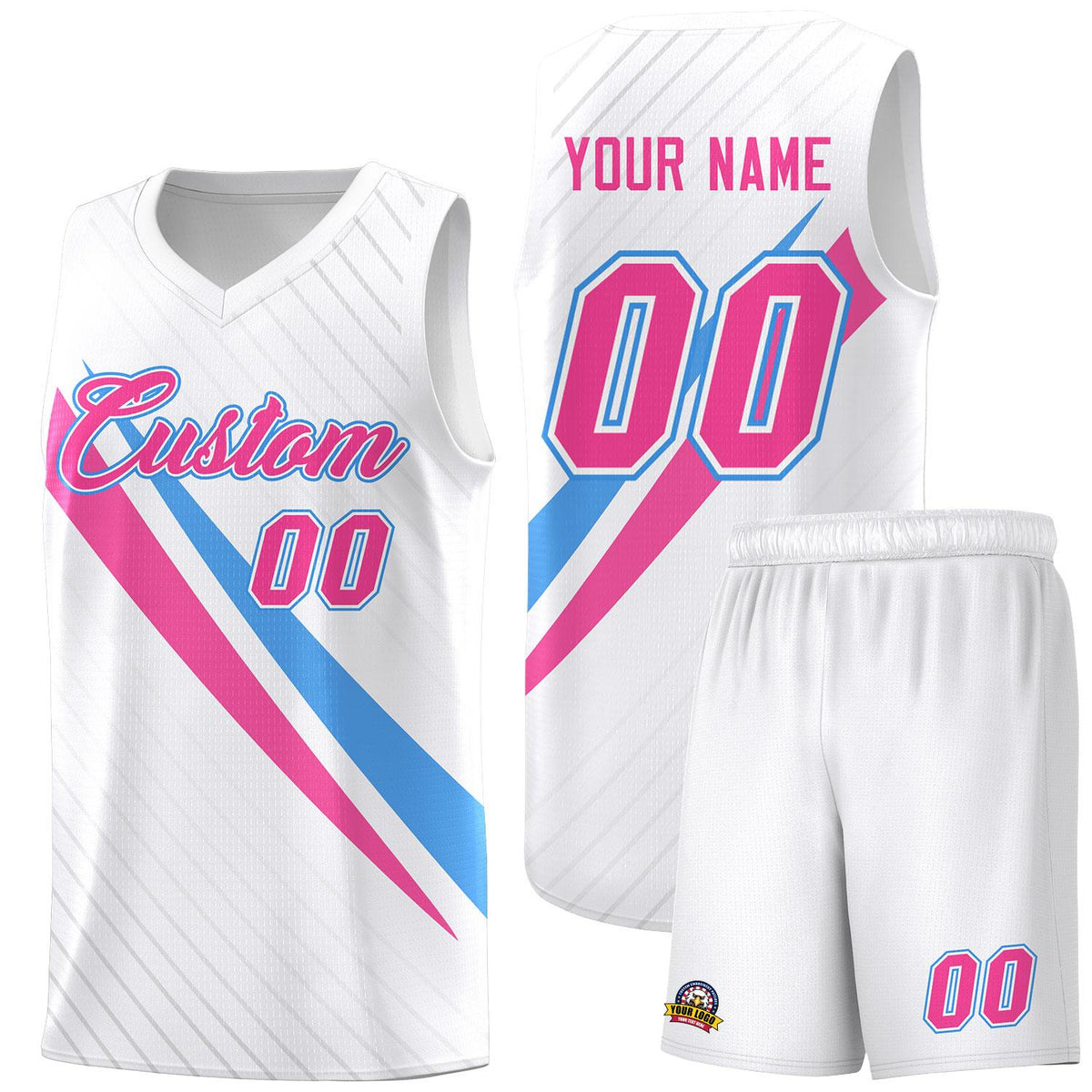 Custom White Diagonal Pinstripe Pattern Color Block Sports Uniform Basketball Jersey|KXKSHOP